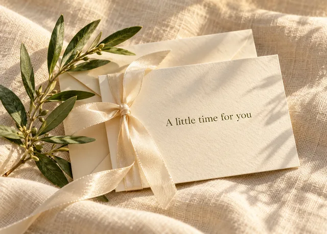 A thoughtful gift card on warm linen